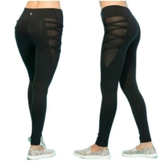 New - MOTION by COALITION Black Mesh-Side Leggings Sz S - Picture 2 of 16